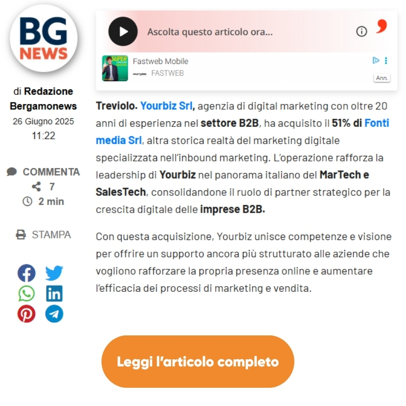 Un estratto dell'articolo pubblicato da BergamoNews